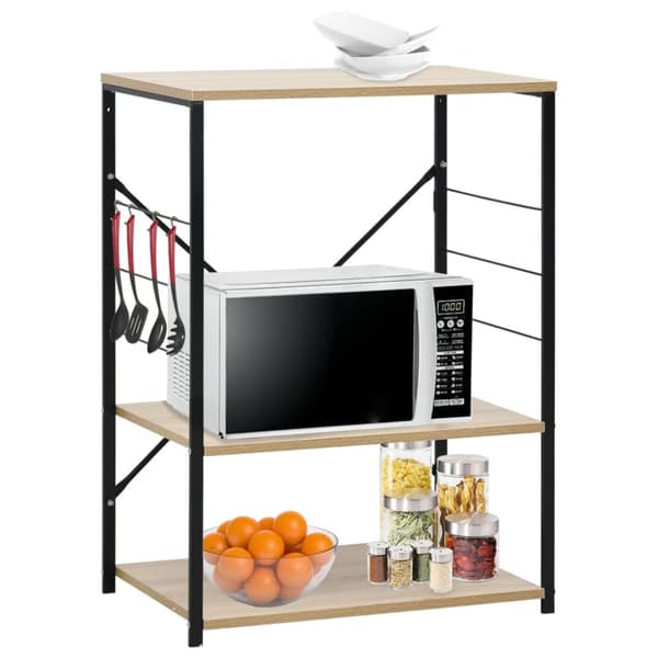 The Living Store Mikroaaltouunikaappi musta/tammi 60x39,6x79,5 cm tekninen puu -  Keittövälinelaatikot & -telineet