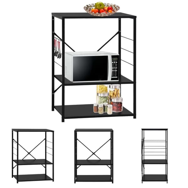 The Living Store Hylla för mikrovågsugn svart 60x39,6x79,5 cm konstruerat trä -  Hållare för köksgeråd