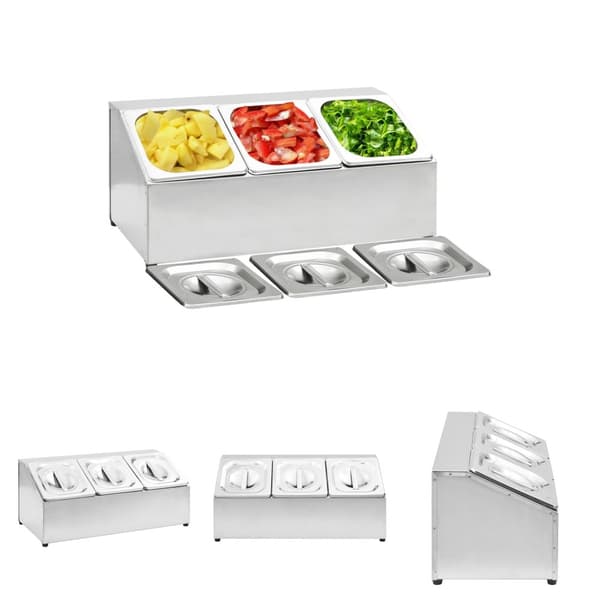 The Living Store Gastronormbehållare med 3 GN 1/6 kastrull rostfritt stål - Hållare för köksgeråd