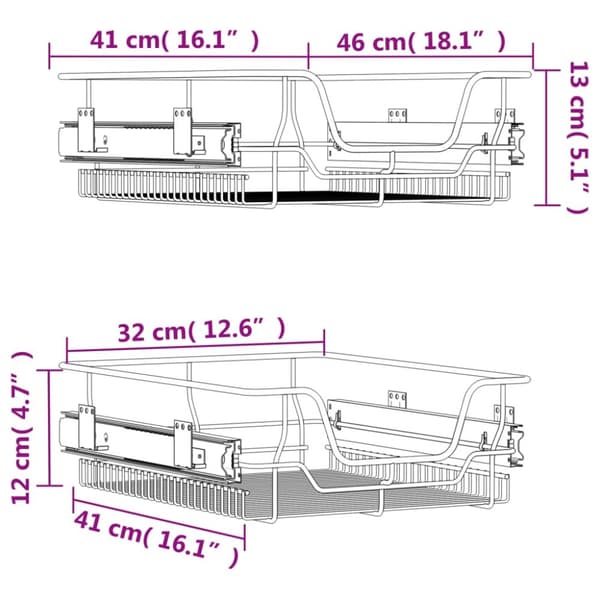 The Living Store Ulosvedettävät ritiläkorit 2 kpl hopea 45 cm - Keittövälinelaatikot & -telineet