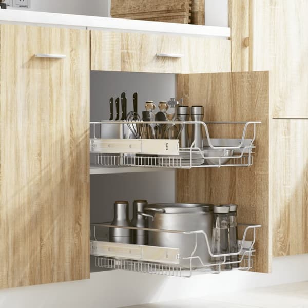 The Living Store Ulosvedettävät ritiläkorit 2 kpl hopea 45 cm - Keittövälinelaatikot & -telineet