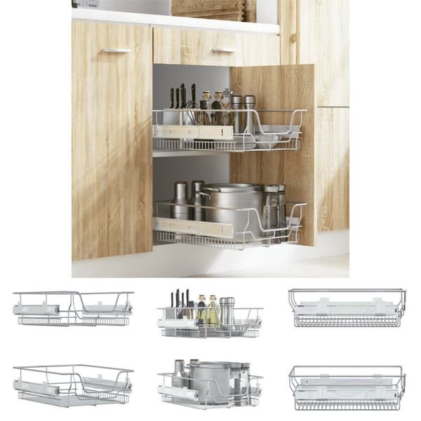 The Living Store Ulosvedettävät ritiläkorit 2 kpl hopea 45 cm -  Keittövälinelaatikot & -telineet