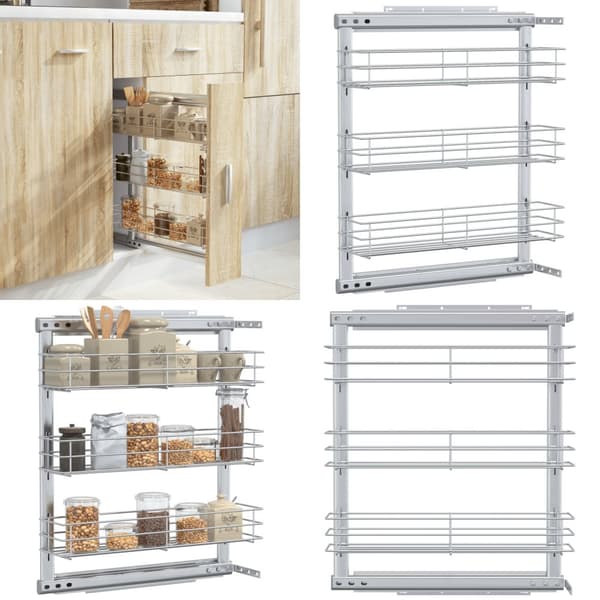 2-kerroksinen ulosvedettävä keittiöhylly hopea 47x15,5x55,5 cm - Keittiön Ritiläkori - Keittiön Ritiläkorit - Home & Living