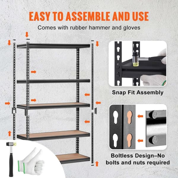 12 x 30 x 60 tum 400 lbs/hylla kapacitet 5-hyllor vertikalt förvaringsställ, justerbar hyllhöjd, tålig och lätt att installera