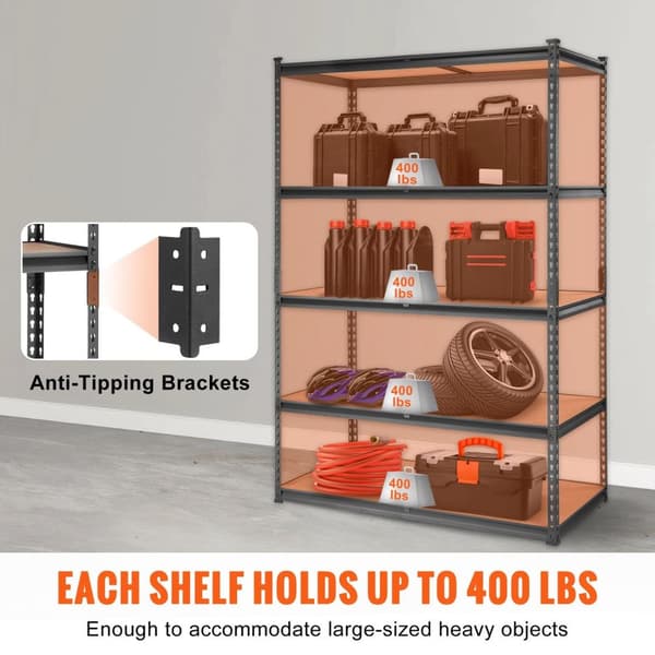 12 x 30 x 60 tum 400 lbs/hylla kapacitet 5-hyllor vertikalt förvaringsställ, justerbar hyllhöjd, tålig och lätt att installera