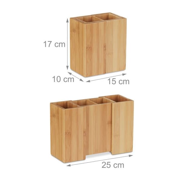 Relaxdays Bamboo köksredskapshållare, set med 5 skedar, separerbar förvaring, 17 x 25 x 10 cm, naturlig