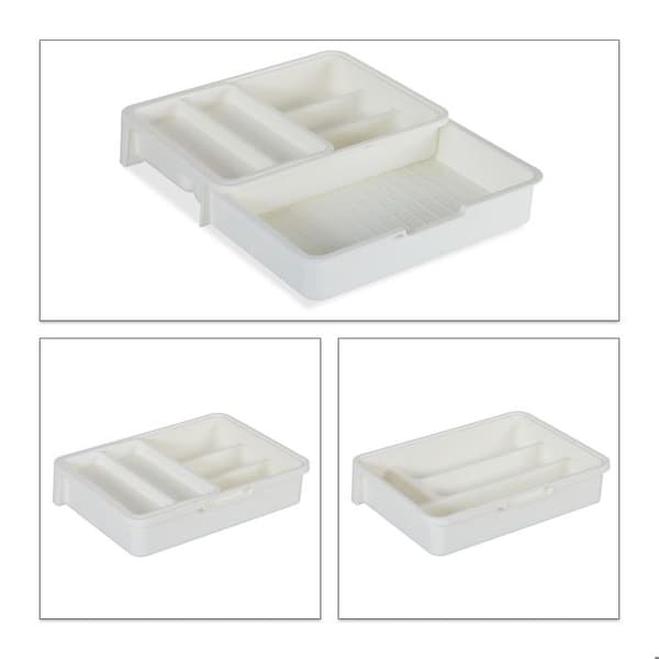 Relaxdays Bestickningsset, 7 fack, utdragbar bestick och köksredskap, plast, HlP 6 x 23,5x31,5cm vit