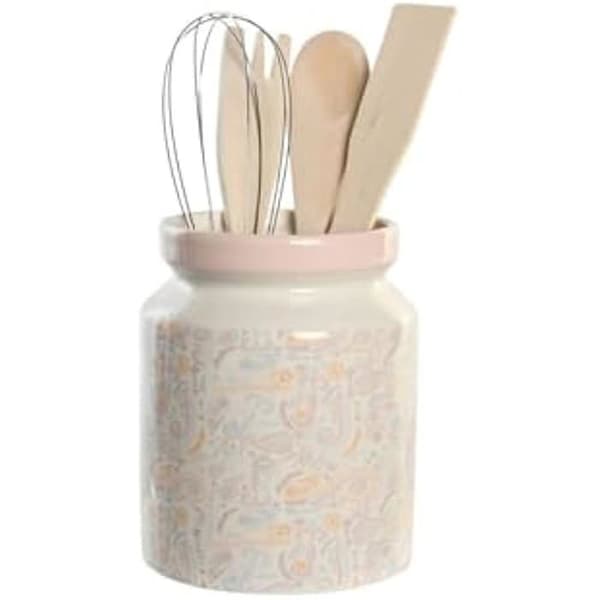 Köksgryta - DKD Heminredning - Standard - Metall och MDF trä - Rosa och vit - 12x12x25 cm