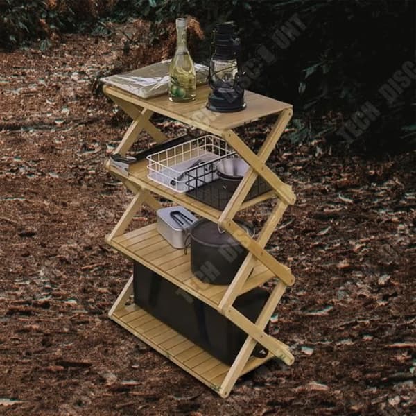 TD® Bärbar ställning utomhus camping picknick servis förvaringsbord bambu trä hopfällbart flerlagers förvaringsställ