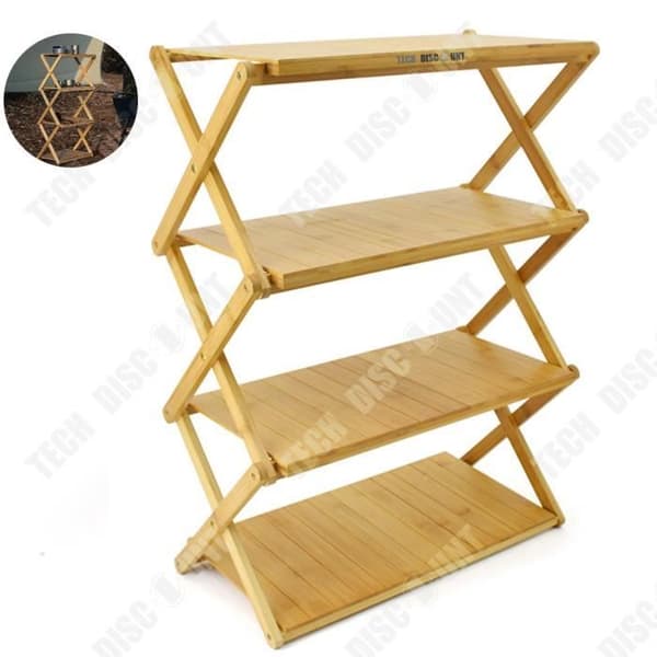 TD® Bärbar ställning utomhus camping picknick servis förvaringsbord bambu trä hopfällbart flerlagers förvaringsställ