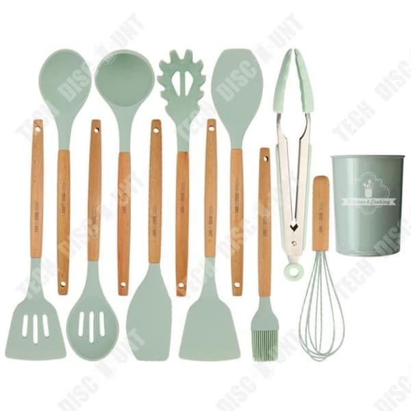 TD® lagringsfat Färskt grönt trähandtag Silikon Köksredskap 11 set non-stick spatel