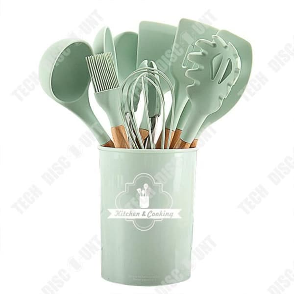 TD® lagringsfat Färskt grönt trähandtag Silikon Köksredskap 11 set non-stick spatel