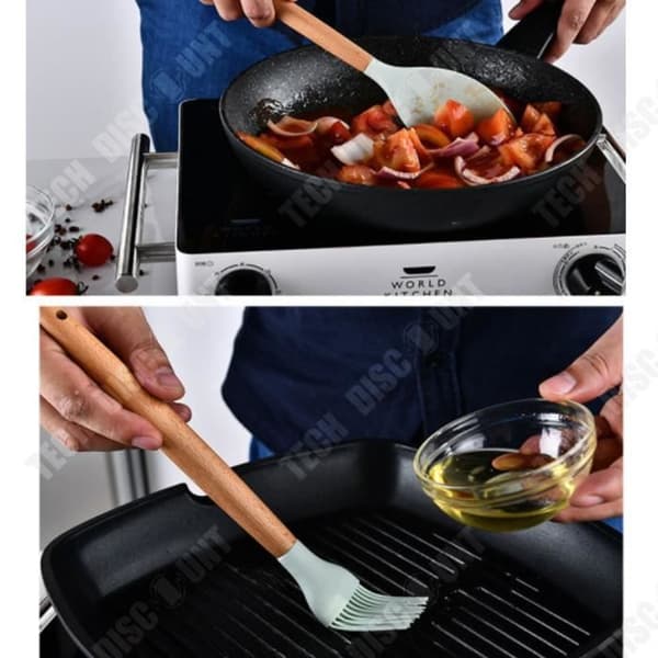 TD® Lagringsfat Färskt grönt trähandtag Silikon Högtemperaturspatel Non-Stick köksredskap 12 stycken