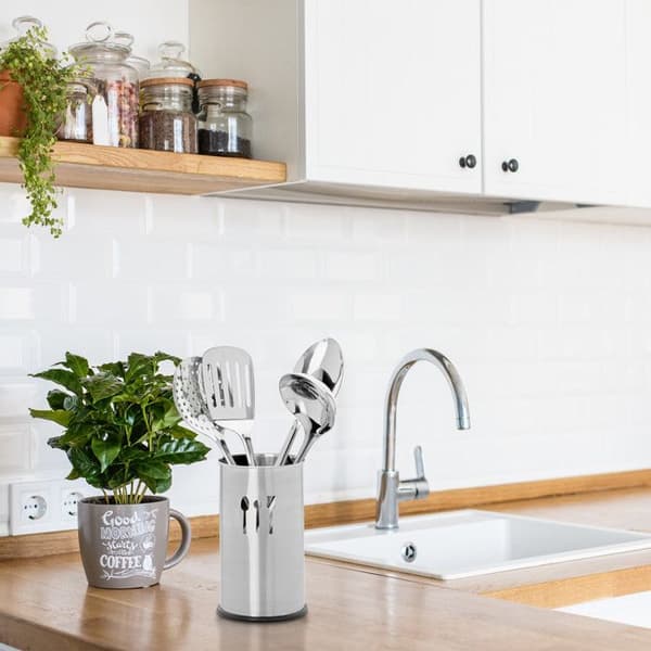 Relaxdays köksredskapsset om 4 rostfritt stål med redskapshållare, silver