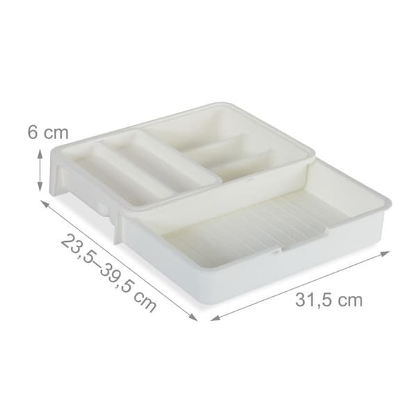 Relaxdays Bestickningsset, 7 fack, utdragbar bestick och köksredskap, plast, HlP 6 x 23,5x31,5cm vit