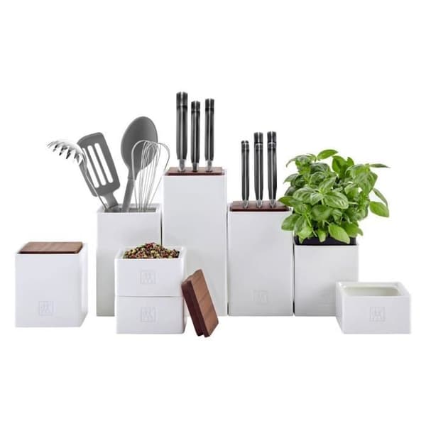 Förvaringslådor - ZWILLING - Set 4 - Vit Keramik - Sapele Trä - Stapelbara