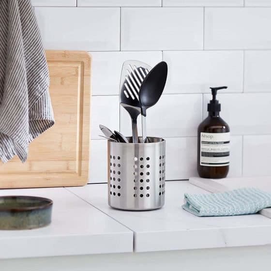 Köksredskapsbehållare - Inox - Silverfärgad - 13,5 cm i höjd - 12 cm i diameter - 4 fötter
