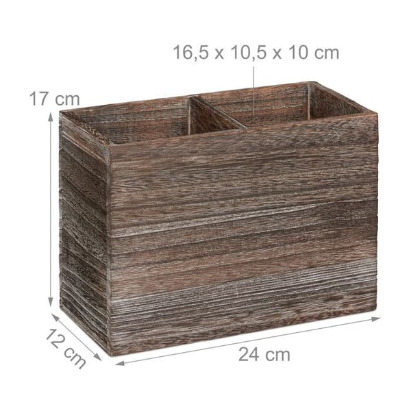 Relaxdays Stöd för köksredskap, 2 fack för accessoarer & bestick, 17x24x12 cm, trä, brun