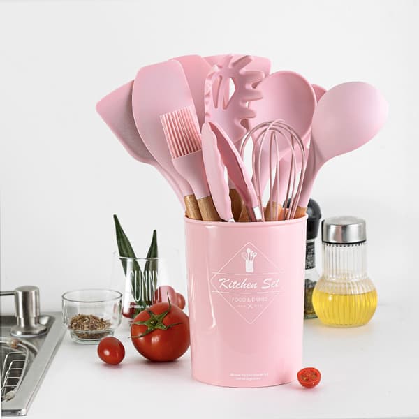 Maja silikon köksredskap 11 delar - Rosa