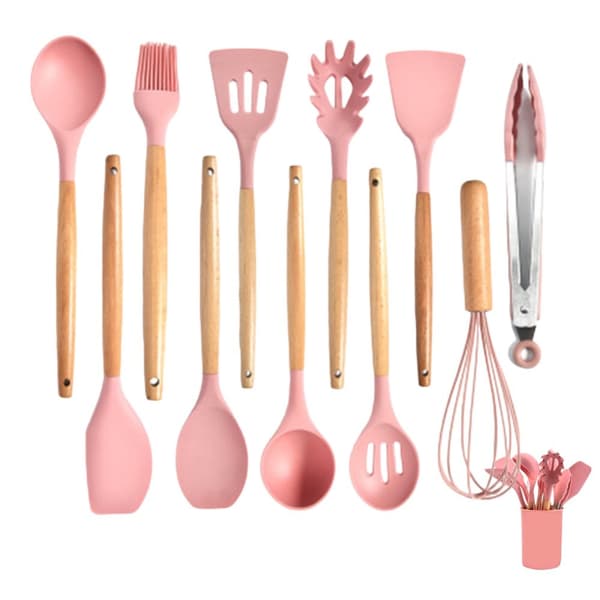 Köksredskap set 12 delar -Silikonredskap -Värmebeständig -nonstick -med behållare -olika färger
