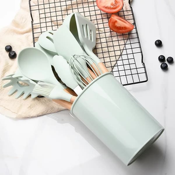 Köksredskap set 12 delar -Silikonredskap -Värmebeständig -nonstick -med behållare -olika färger