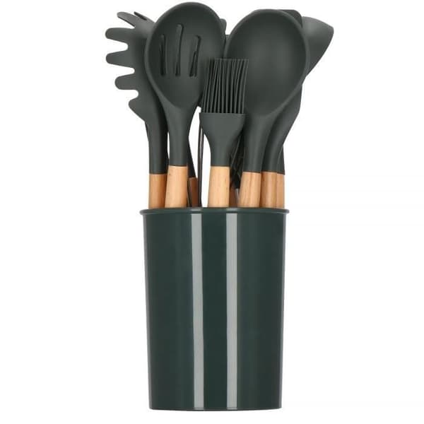 Köksredskap - Springos® - Set med 12 delar - Silikon och bambu - Grafit - Samtida design