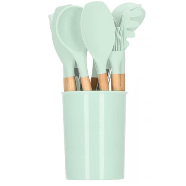 SPRINGOS® 12 st silikon köksredskapsset med förvaringsboxfodral - ljus mint