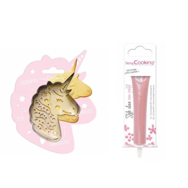 Unicorn Embossing Cookie Kit + Pastellrosa chokladpenna