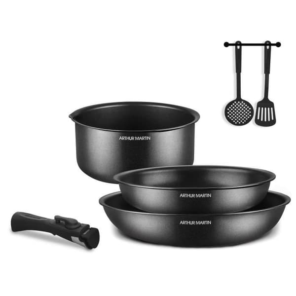 Köksredskap - Alla värmekällor inklusive induktion - Arthur Martin - AM9582 - Aluminium - Non-stick - 6 delar - Avtagbart handtag