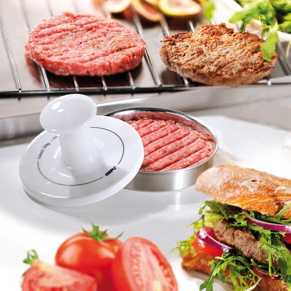 GEFU SPARK hamburgerpresse Rustfrit stål, Hvidt Porcelæn, Rustfrit stål