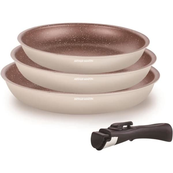 Kokkärl - Alla värmekällor inklusive induktion - ARTHUR MARTIN - AM4754 - Set med 3 stekpannor - 20-24-28 cm + 1 avtagbart handtag
