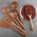 Miniatyrbild 3 av 4: 6 delar köksredskapsset i teak för non-stick köksredskap, träspatel, gaffel, spatel, slev, pass
