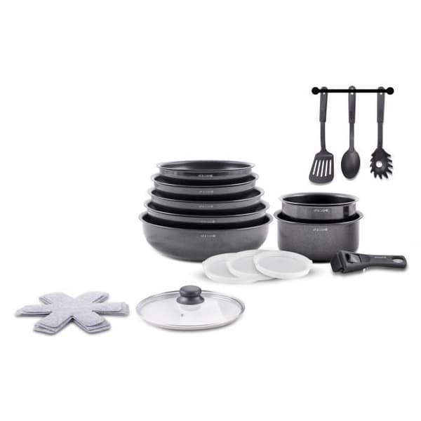 Köksredskap - Alla värmekällor inklusive induktion - KONST & KÖK - AC1824 - Aluminium - 18 delar - Non-stick - Avtagbart handtag