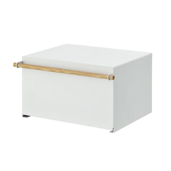 Vit förvaringslåda med trähandtag - L43 cm