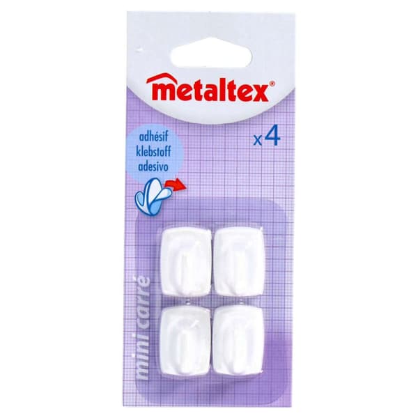 Metaltex firkantede selvklæbende kroge 4 stk Hvid