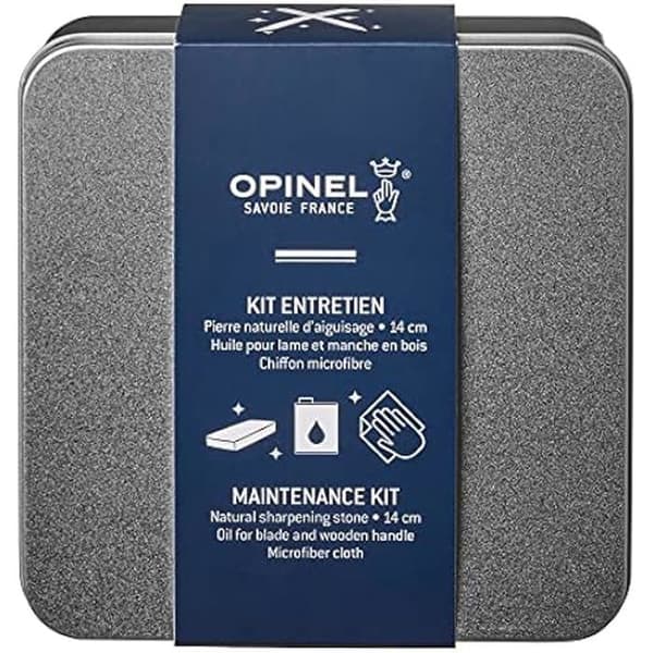 Underhållsset - OPINEL - Metallåda - Slipsten - Olja - Mikrofiberduk