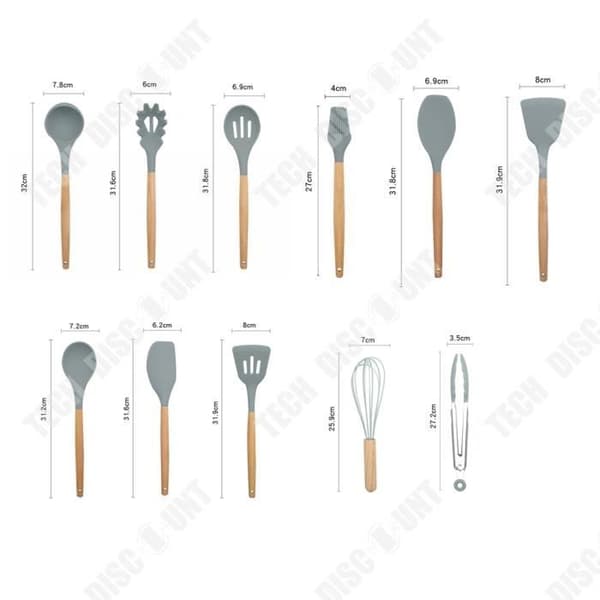 TD® 11-delad matlagningsredskapssats i silikon med trähandtag, köksredskap, non-stick panna