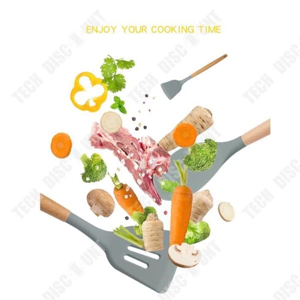 TD® köksredskapsset i silikon med trähandtag, matlagningsredskap, non-stick spatel, köksredskap