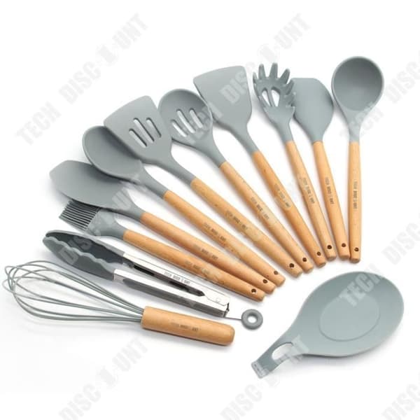 TD® köksredskapsset i silikon med trähandtag, matlagningsredskap, non-stick spatel, köksredskap