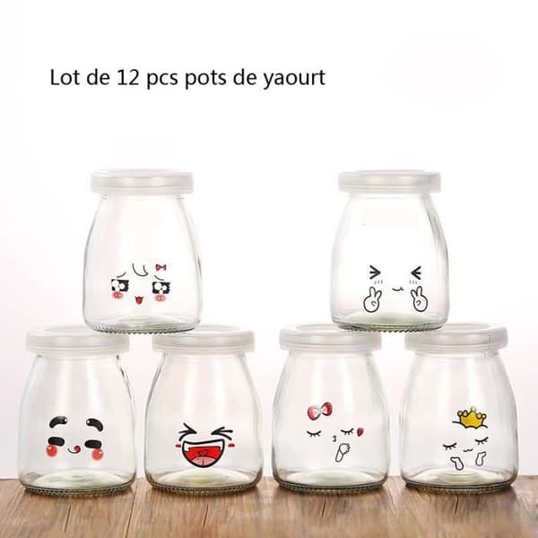 12 st 150 ml yoghurtburkar med rolig emotikondekor och lock - Dessertglasburk