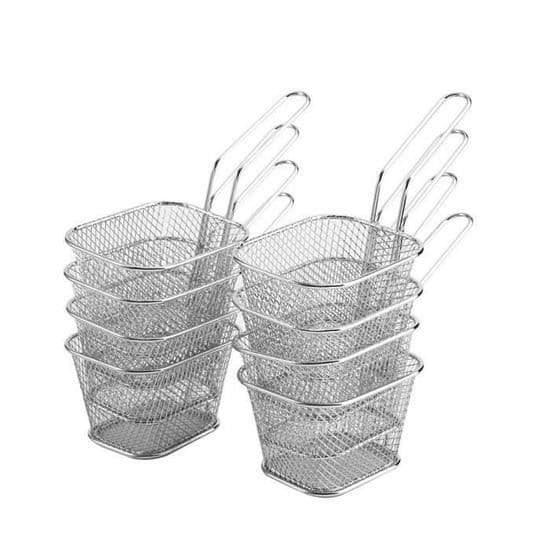 Mini Fritöskorgar - Rostfritt Stål - 8 St - 10,5x8,5x6,5 cm - Handtag 8,5 cm - Rostfritt staal