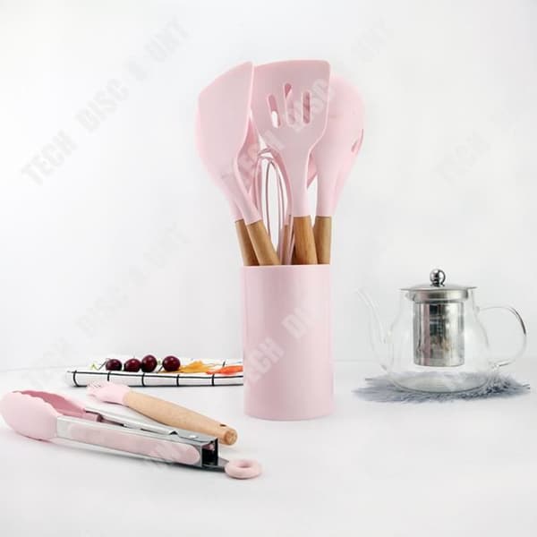 TD® redskapssats, non-stick silikon och trä köksredskap set, köksredskap - typ 11 st med hink C