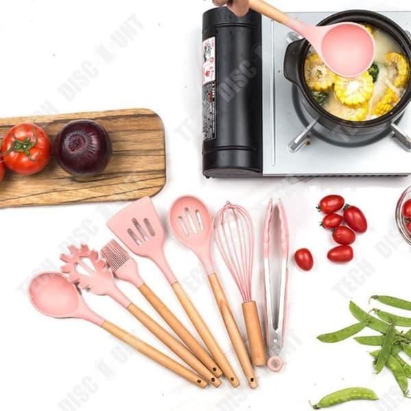 TD® redskapssats, non-stick silikon och trä köksredskap set, köksredskap - typ 11 st med hink C