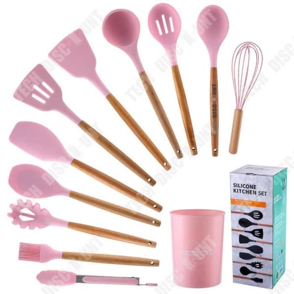 TD® redskapssats, non-stick silikon och trä köksredskap set, köksredskap - typ 11 st med hink C