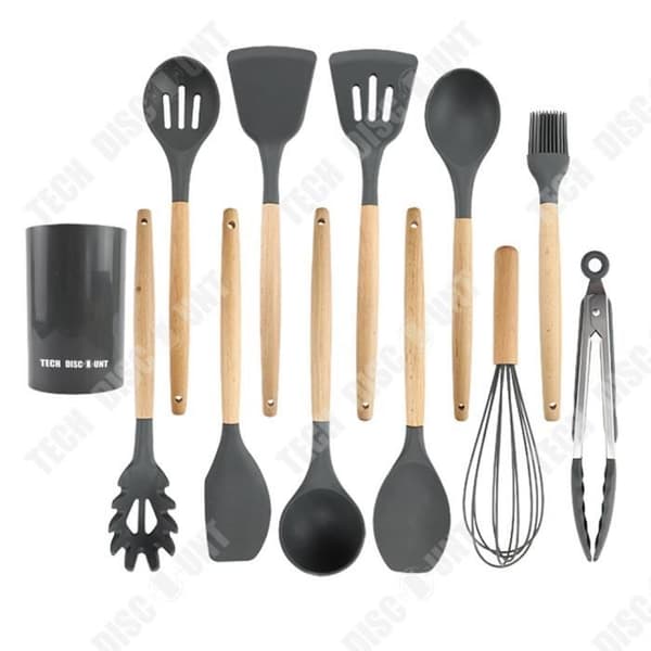 TD® Trähandtag Silikon Köksredskap 12 delar Nonstick Köksspatel Matlagningsredskap Spade Sked Set