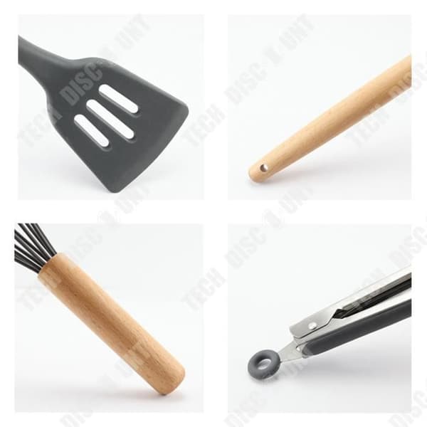 TD® Trähandtag Silikon Köksredskap 12 delar Nonstick Köksspatel Matlagningsredskap Spade Sked Set