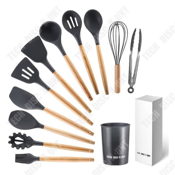 TD® Trähandtag Silikon Köksredskap 12 delar Nonstick Köksspatel Matlagningsredskap Spade Sked Set