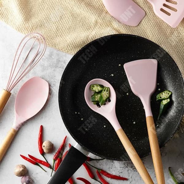 TD® trähandtag silikon köksredskap Hushållskök Nonstick stekpanna hög temperatur silikon spade