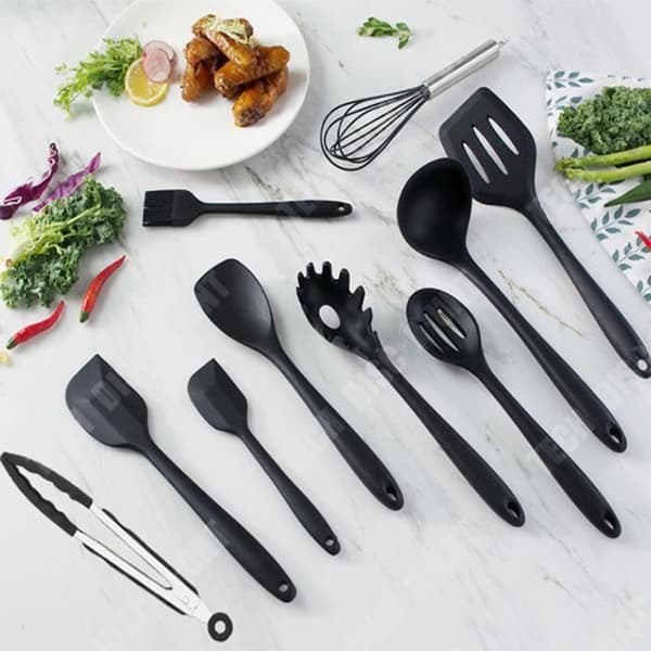 TD® Bestick Set, Svart Silikon köksredskap Set, Nonstick köksredskap, Spatel - 11ST Typ Se
