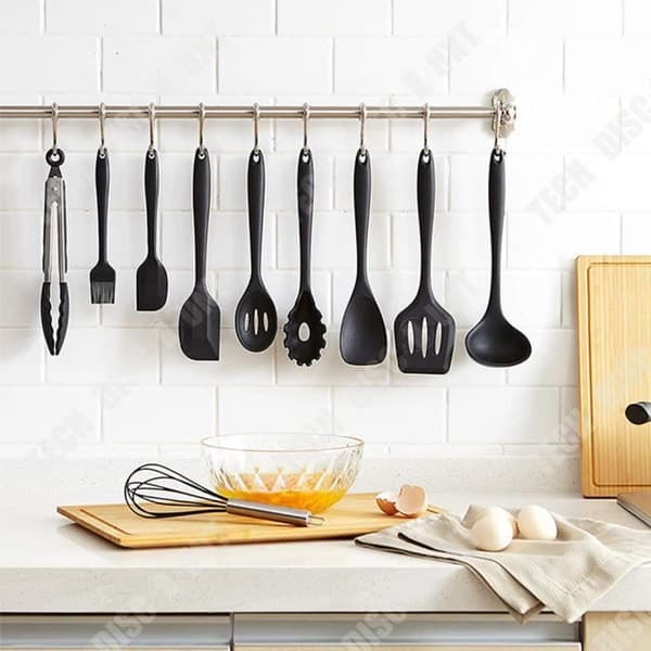 TD® Bestick Set, Svart Silikon köksredskap Set, Nonstick köksredskap, Spatel - 11ST Typ Se